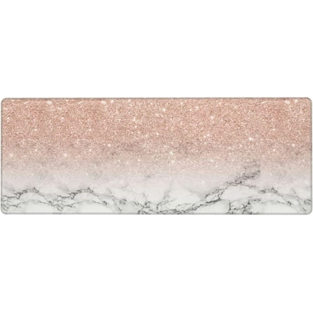 Rose Gold Marble Large Mouse Pads Rectangle Long Extended Big Stitched Edge Gaming Mousepad with Non-Slip Rubber Base for Desktop Laptop Keyboard 31.5