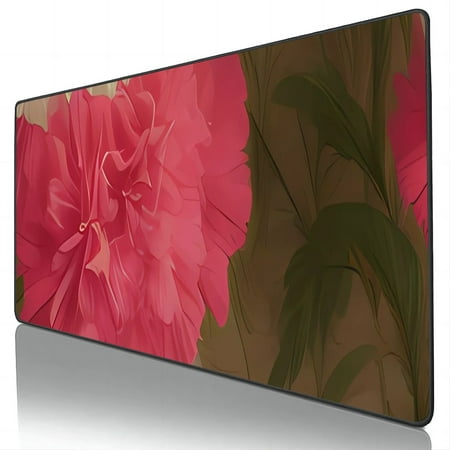 LOPCHAN Large Gaming Mouse Pad with Stitched Edges Red Flower Mousepad Non-Slip Natural Rubber Base Washable Keyboard Pad Desk Mat Pad for Office & Ho