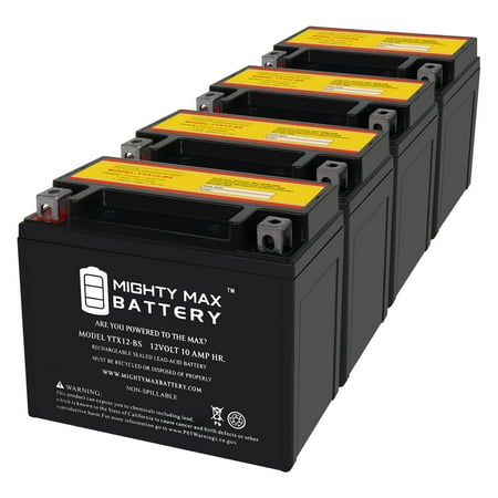YTX12-BS 12V 10Ah Replacement Battery Compatible with Kawasaki 26012-0049 - 4 Pack
