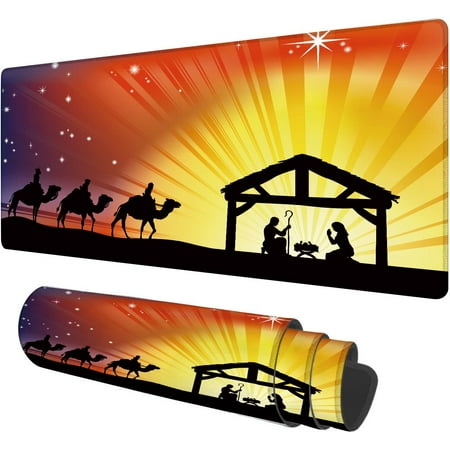 Large Mouse Pad Christmas Nativity Scene Large XL Desk Mat Extended Waterproof Mouse Mat with Stitched Edges and Non-Slip Base for Office Gaming Home 