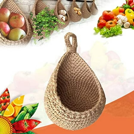 Hanging Wall Vegetable Fruit Baskets Jute Eco Teardrop Hanging Basket Bohemian Handwoven Wall Mount Fruit or Veggie Basket for Home Kitchen