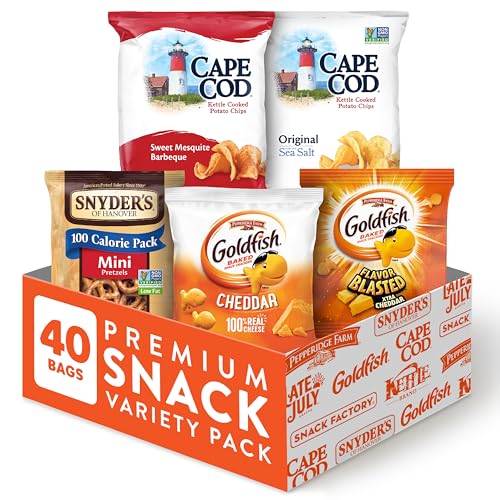 Goldfish Crackers, Snyder's of Hanover Pretzels, and Cape Cod Potato Chips Premium Snack Variety Pack for Adults and Kids, 40 Count