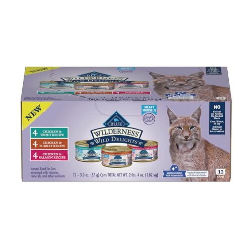Blue Buffalo Wilderness Wild Delights High Protein Grain Free, Natural Adult Meaty Morsels Wet Cat Food, Chicken & Turkey, Chicken & Trout, Chicken &