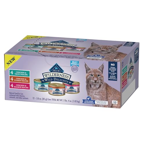 Blue Buffalo Wilderness Wild Delights High Protein Grain Free, Natural Adult Meaty Morsels Wet Cat Food, Chicken & Turkey, Chicken & Trout, Chicken & thumbnail