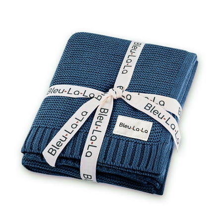 Bleu La La Boys Cobalt Organic Cotton Knit Baby Blanket  Receiving Swaddle for Baby Boy and Girl  Gift for Newborns