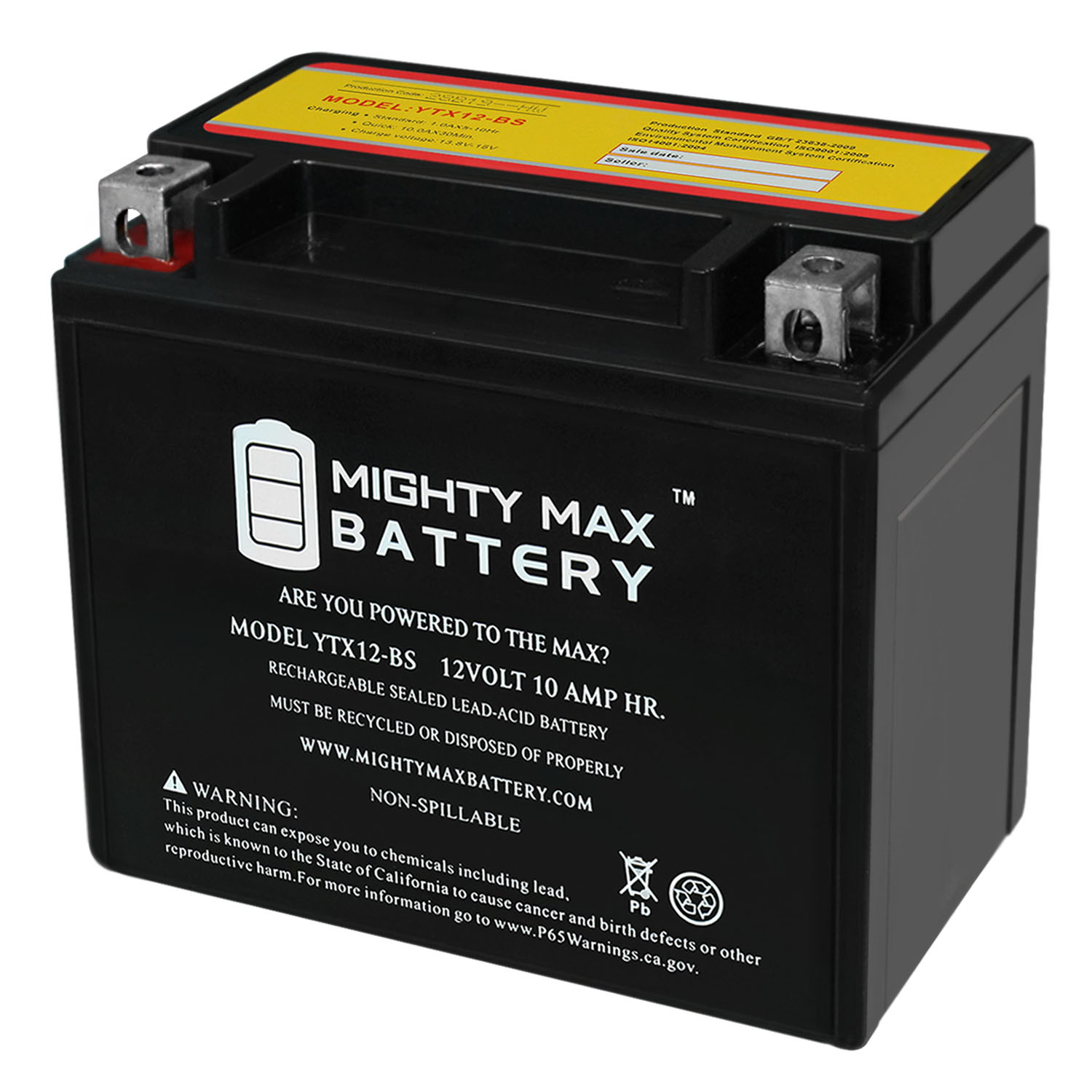 YTX12-BS 12V 10AH Battery Replacement for Kawasaki 26012-0049