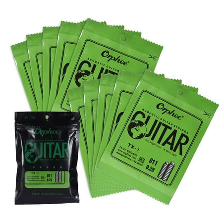 Orphee TX-1 Single String Replacement for Acoustic Folk Guitar 1st E-String (.011) 10-Pack High-carbon Steel Core 7525 Phosphor Bronze Extra Tension