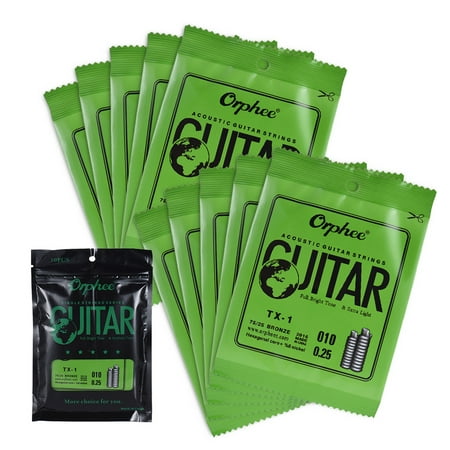 Orphee TX-1 Single String Replacement for Acoustic Folk Guitar 1st E-String (.010) 10-Pack High-carbon Steel Core 7525 Phosphor Bronze Extra Tension