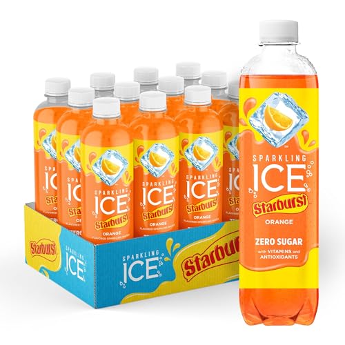 Sparkling Ice STARBURST Orange, Zero Sugar Flavored Sparkling Water, with Vitamins and Antioxidants, Low Calorie Beverage, 17 Fl Oz Bottles (Pack of 1