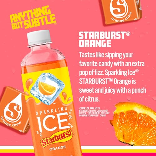 Sparkling Ice STARBURST Orange, Zero Sugar Flavored Sparkling Water, with Vitamins and Antioxidants, Low Calorie Beverage, 17 Fl Oz Bottles (Pack of 1 thumbnail