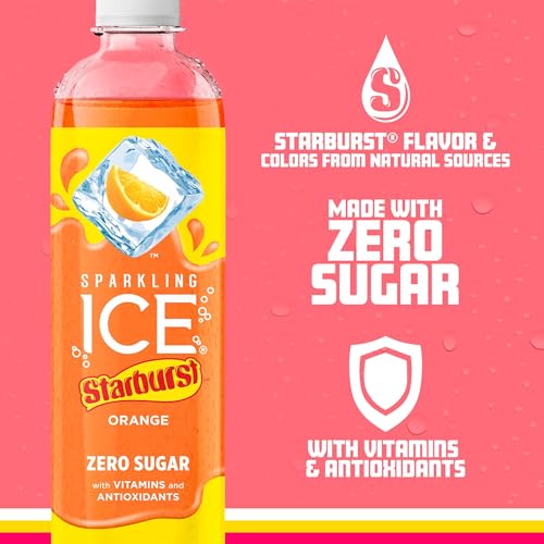Sparkling Ice STARBURST Orange, Zero Sugar Flavored Sparkling Water, with Vitamins and Antioxidants, Low Calorie Beverage, 17 Fl Oz Bottles (Pack of 1 thumbnail