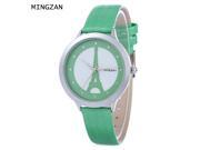 MINGZAN 6222 Women Quartz Watch Tower Pattern Dial Female Wristwatch