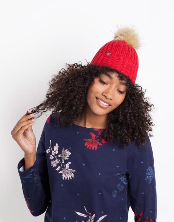 Red Pop-a-pom Bobble Hat  Size One Size | Joules US