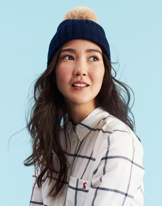 Navy Pop-a-pom Bobble Hat  Size One Size | Joules US