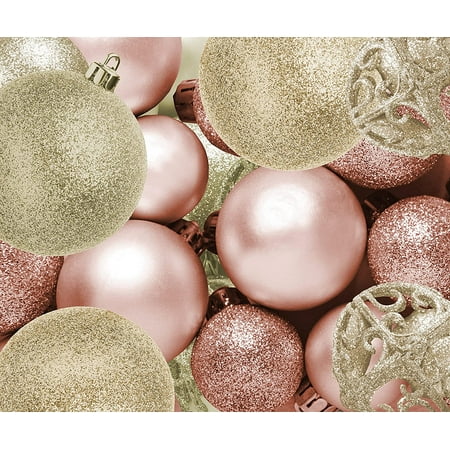 100 Rose Gold and White Gold Christmas Ornament Balls Shatterproof + 100 Metal Ornament Hooks  Hanging Ornaments for Indoor/Outdoor Xmas Christmas Tre