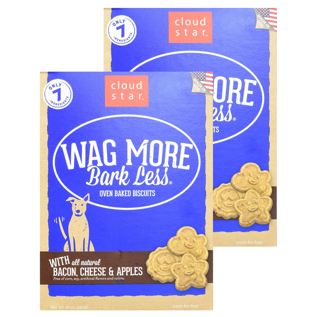 192959800418 16 Oz Wag More Bark Less Original Oven Baked Treats with Bacon Cheese & Apples - Pack of 2