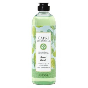 Capri Essentials Dish Soap Liquid - Sweet Basil - All Natural & Plant Based Aromatherapy Dish Detergent with Mood Boosting Essential Oils (16 Fl. Oz)