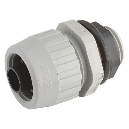 Conduit Fitting Connector, 3/4 in, Liquid-Tight, Nylon, Electro Zinc Plated, Gray