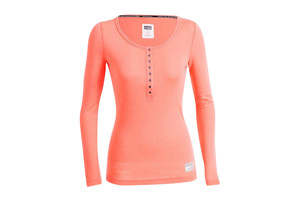 Mons Royale Merino Pop-Pop Top Long Sleeve Shirt - Women's - Coral, Medium
