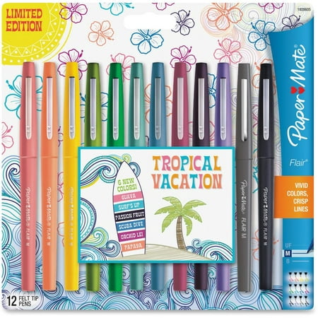 Newell Brands Paper Mate Flair Medium Point Porous Markers - Medium Pen Point - Assorted Water Based Ink - Felt Tip - 12 / Pack