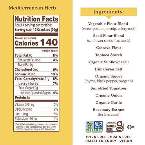 Simple Mills Veggie Pita Crackers, Mediterranean Herb - Gluten Free, Vegan, Healthy Snacks, Paleo Friendly, 4.25 Ounce (Pack of 3) thumbnail