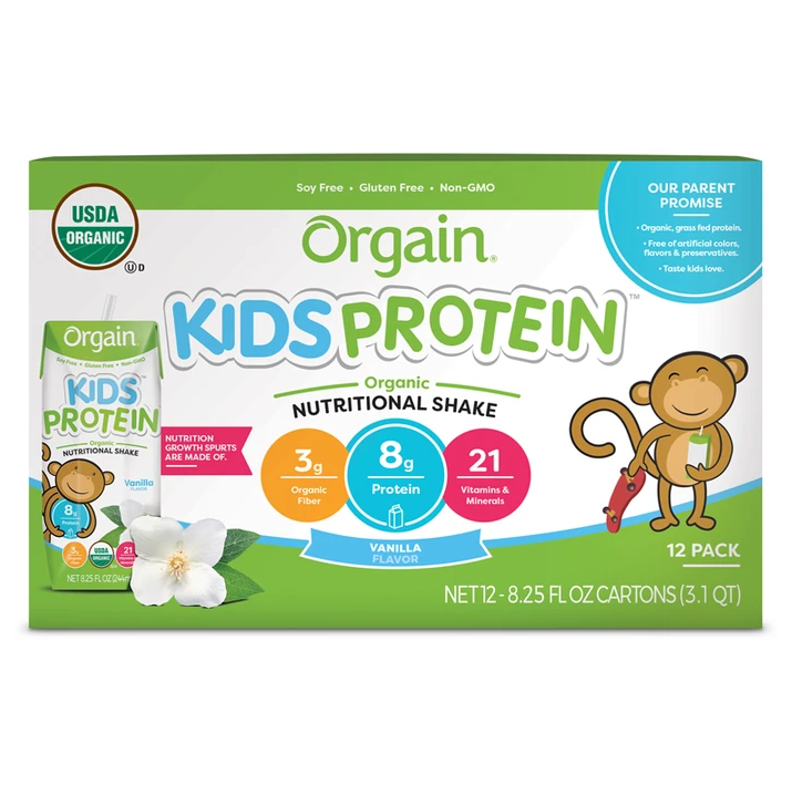 Orgain Kids Protein Organic Nutritional Shake, Vanilla, 8g Protein, 8.25 Fl Oz, 12 Ct