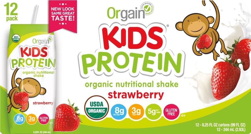 Orgain Kids Protein Organic Nutritional Shake, Strawberry, 8g Protein, 8.25 Fl Oz, 12 Ct