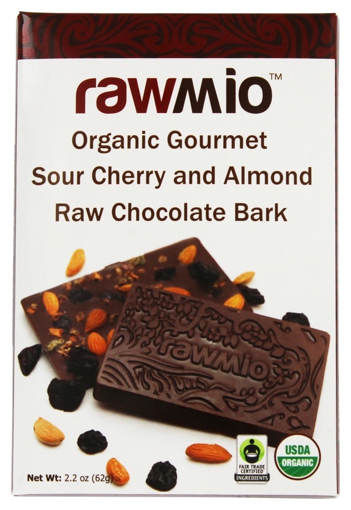 Rawmio - Organic Gourmet Raw Chocolate Bark Sour Cherry and Almond - 1.76 Oz.