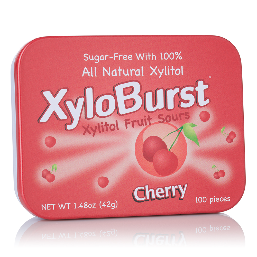 XyloBurst Sour Mint Tin, Cherry, 100 Ct