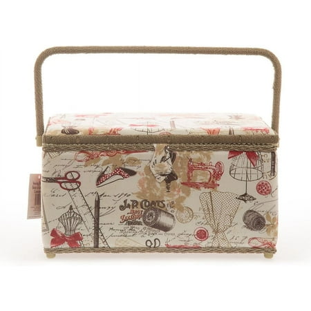 4397 Tan 16 X10 X8  Rectangle Sewing Basket Bundle with 811 Sewing Accessory Kit