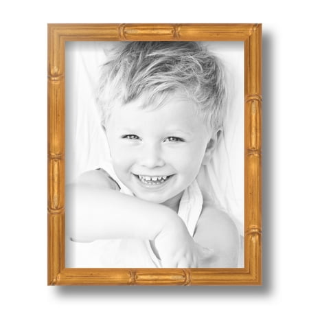 ArtToFrames 8x10  Gold Bamboo Picture Frame  Gold Wood Poster Frame  with Regular Glass and Foam Backing 3/16 Inch (FBPL-4875)