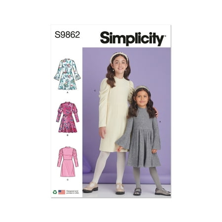Simplicity Sewing Pattern 9862 - Children S and Girls  Knit Dresses  Size: K5 (7-8-10-12-14)