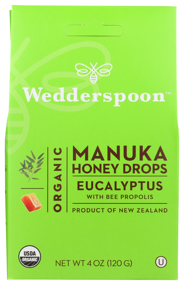 Wedderspoon Organic Manuka Honey Drops - Eucalyptus W/ Bee Propolis | 4 Oz Package