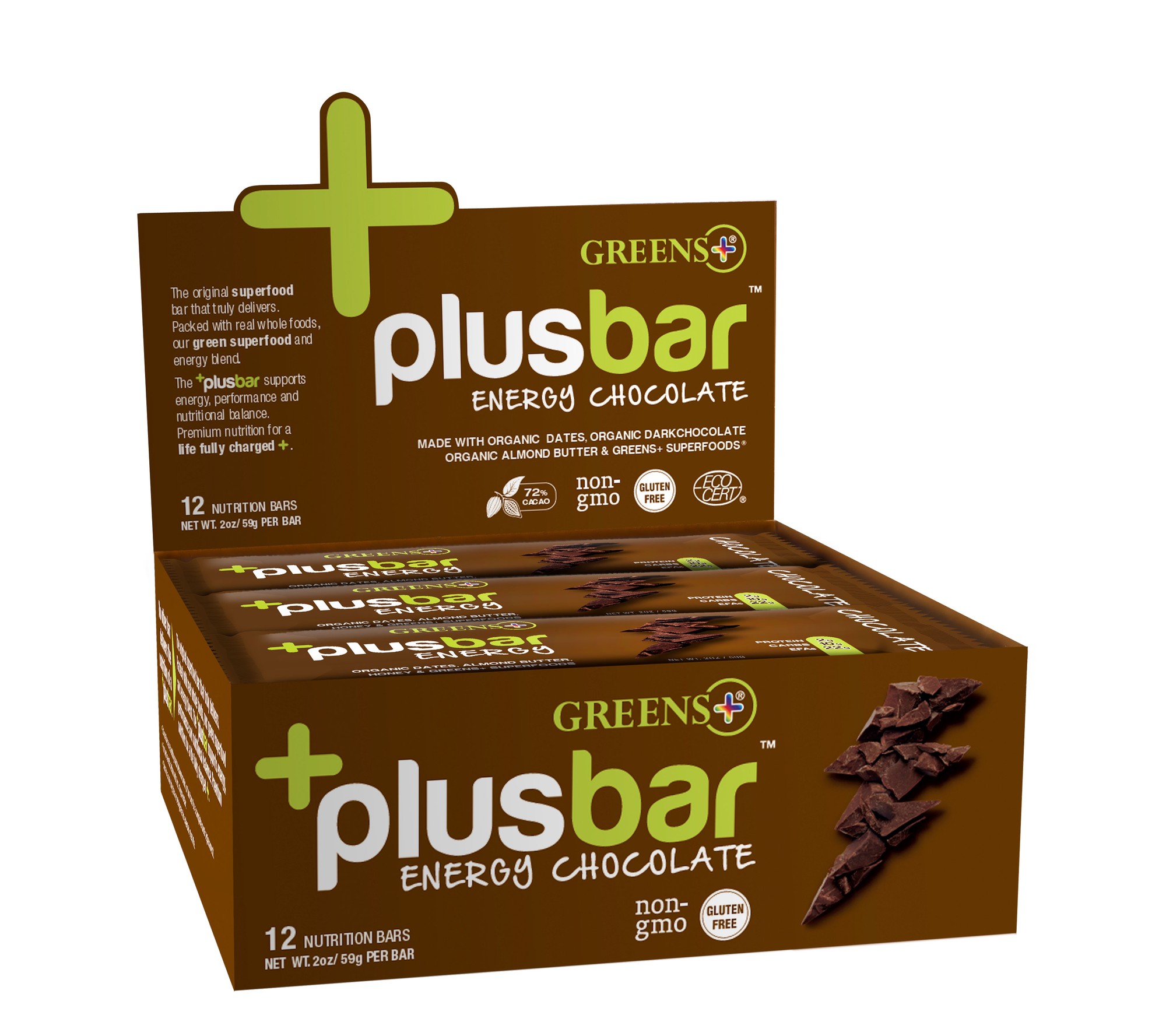 Greens Plus Bar Energy Chocolate Nutrition Bars 12 Count