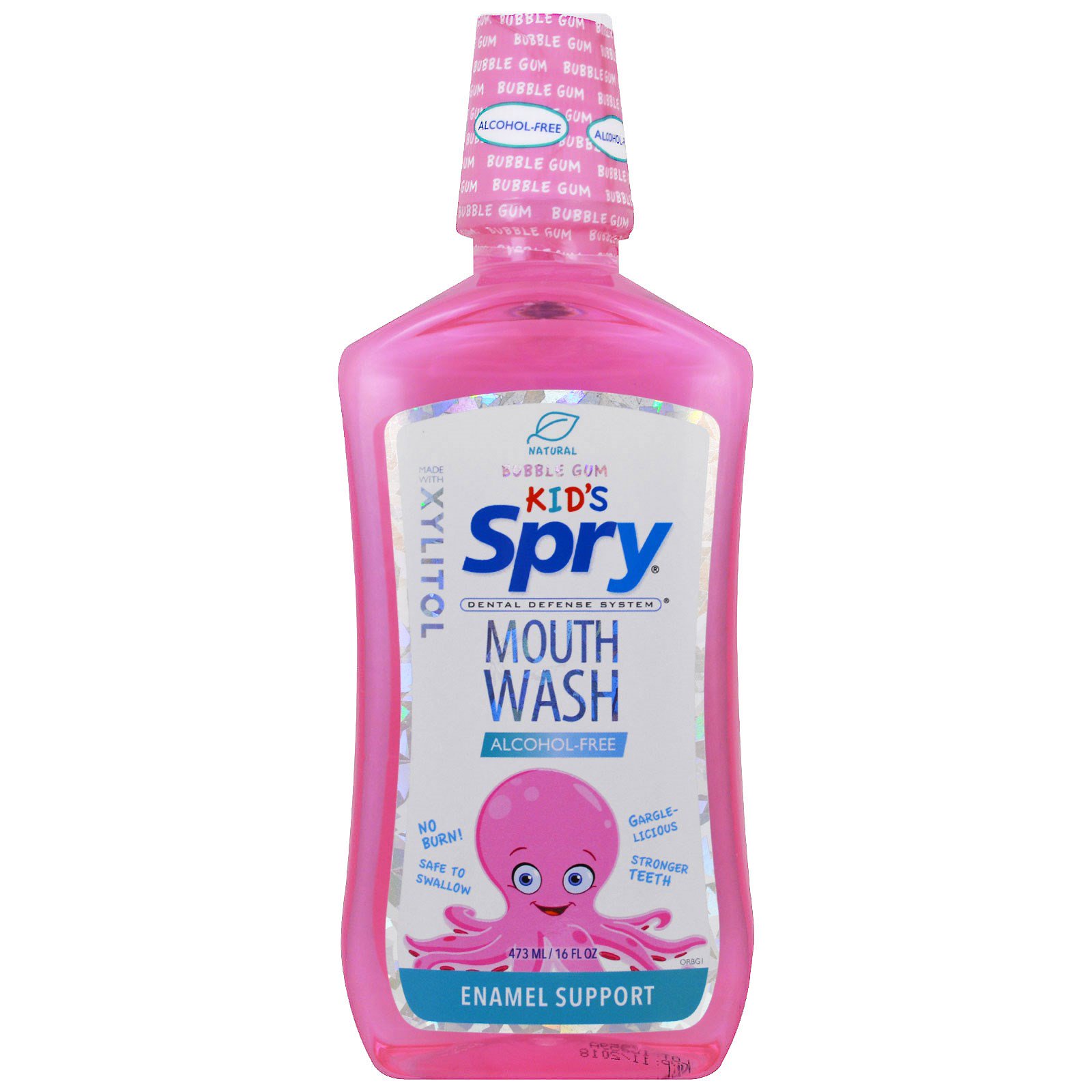 Spry Xylitol Mouthwash  Natural Ingredients  Enamel Support Oral Rinse Bubble Gum 16 Fl Oz 1 Pack