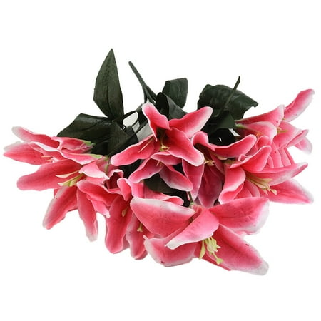 Gerich Best Artificial 45cm Stargazer Lillies 10 Head Flower Spray Bunch Lily Decor  Faux Poinsettia Bush Bouquets Artificial Dark Pink Flowers