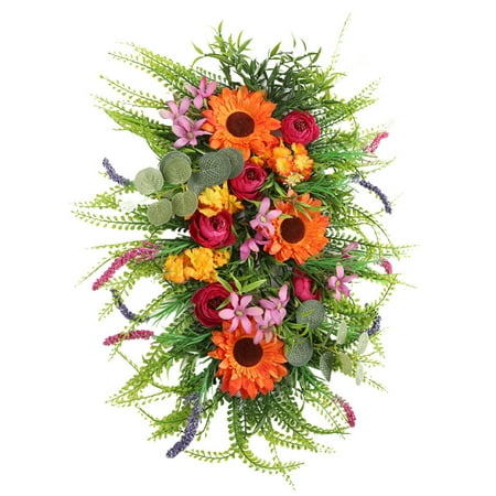 17.72 Inches Spring Front Door Hanging Decoration Door Hanging Spring Decorative Door Wreath Rural Farmhouse Front Door Simulation Autumn Sunflower Do