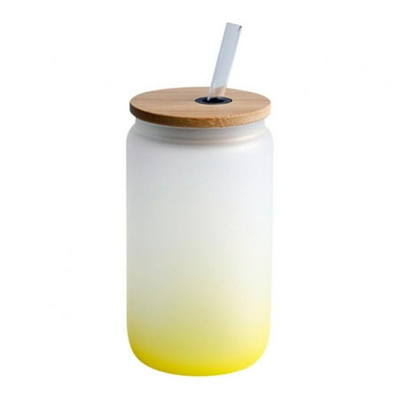 Frosted Sublimation Glass Blanks with Bamboo Lid 12oz Gradient Sublimation Beer Can Jar Sublimation Drinking Glass Cups for Iced Coffee Juice Soda Dri