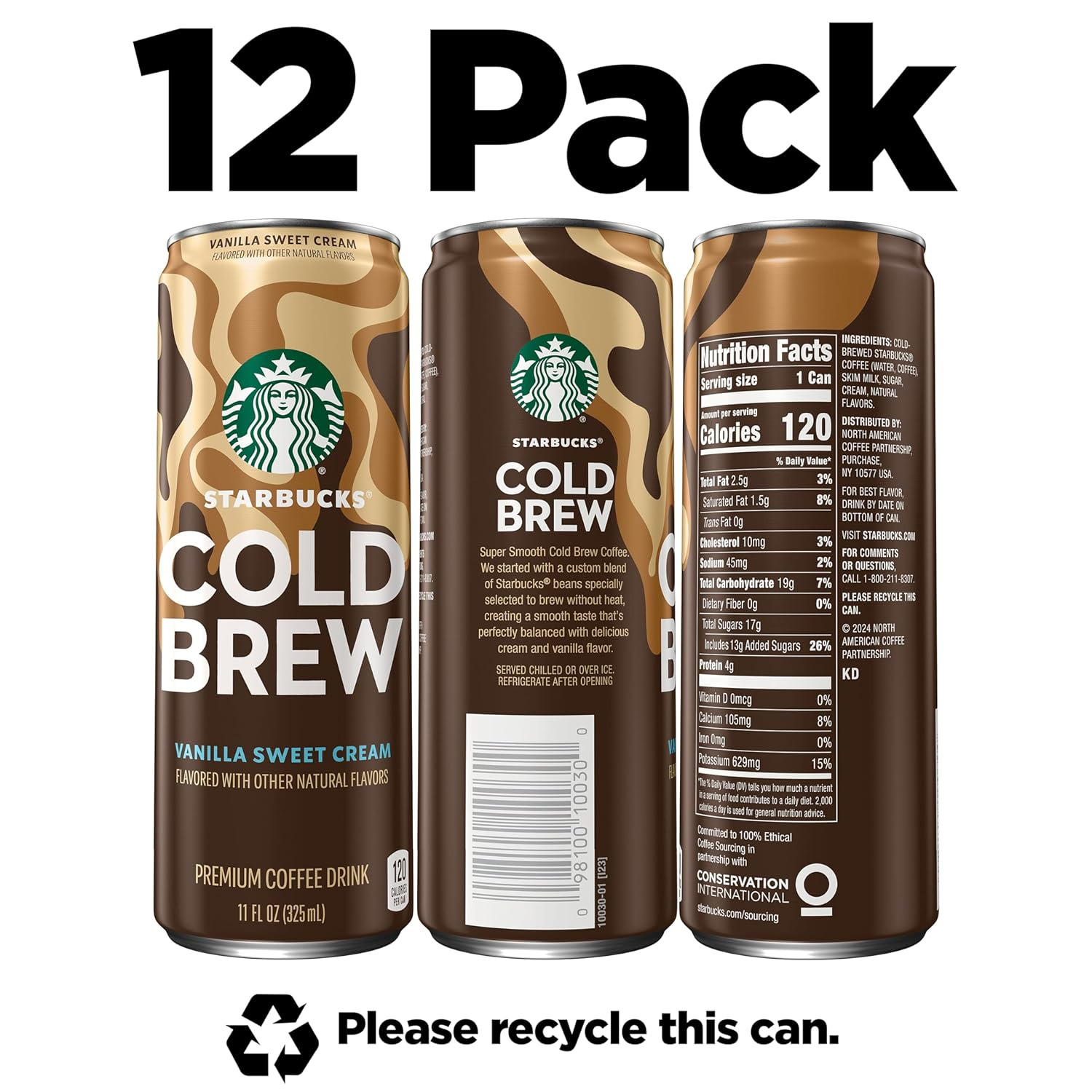 Starbucks Cold Brew Premium Coffee Drink Vanilla Sweet Cream 11 Fl Oz thumbnail