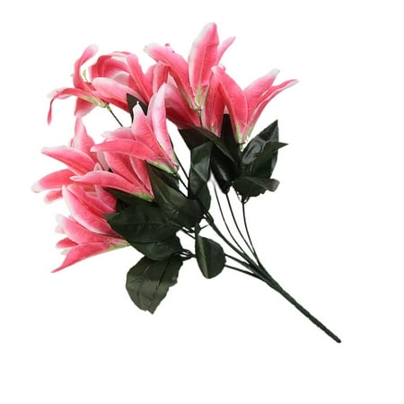 Yannee Best Artificial 45cm Stargazer Lillies 10 Head Flower Spray Bunch Lily Decor  Faux Poinsettia Bush Bouquets Artificial Dark Pink Flowers