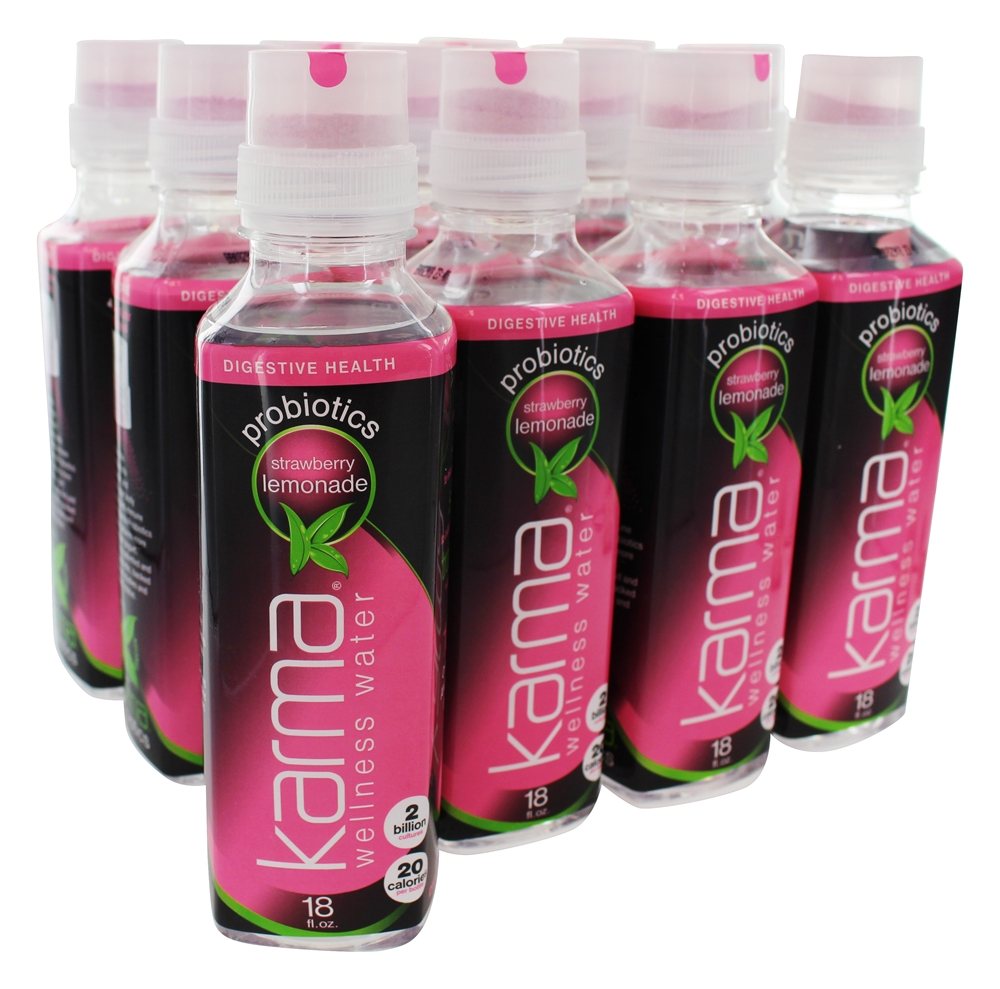Karma Wellness Flavored Probiotic Water  Strawberry Lemonade  18 Fl Oz (Pack of 12)  Supports Digestive and Immune System Health  Low Calorie  2 Billi