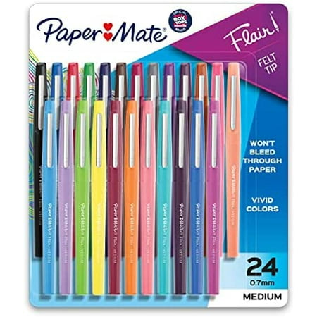 Paper Mate Flair Felt Tip Pens | Medium Point 0.7 Millimeter Marker Pens | Back to School Supplies for Teachers & Students | Assorted Colors  24 Count