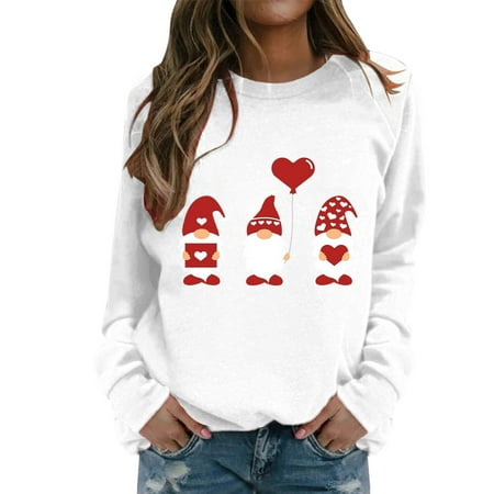 GWAABD Boyfriend Sweatshirt for Women Valentine S Day Women S Sweatshirt Crew Neck Heart Print Long Sleeve Casual Sweat Tops