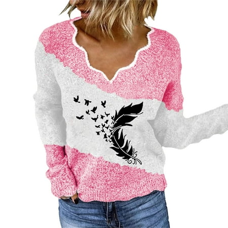 GWAABD Womens Oversized Tops Women Printing Sweatshirt Top Long Sleeved Sweatshirt Casual Blouse Temperament Pullover Top