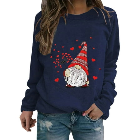 GWAABD Thick Sweatshirts for Daily Print O Neck Sweatshirt Round Neck Fit Pullover Tops Casual Long Sleeve Workout Shirts Loose Blouse Valentine Day