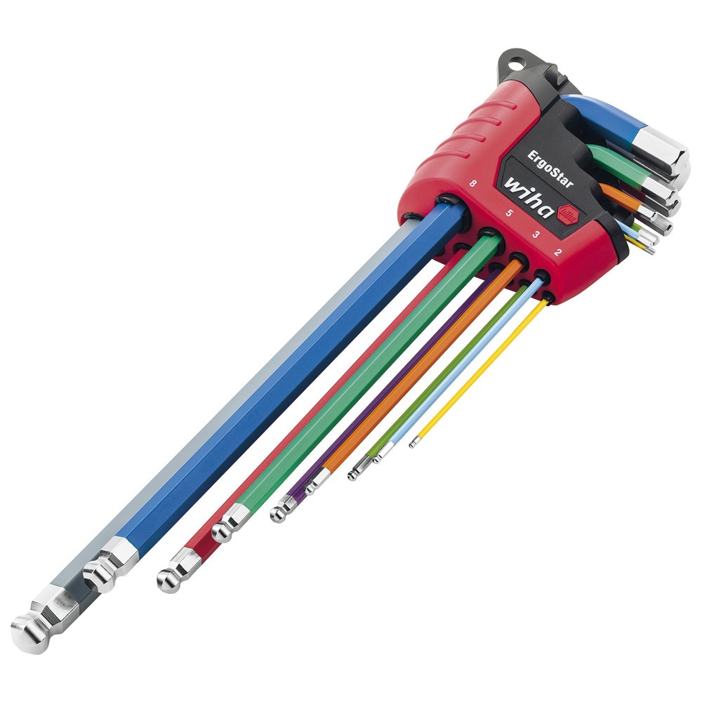 Wiha 41483 369E9F L-key Set in ErgoStar Holder Coloured Ball End H