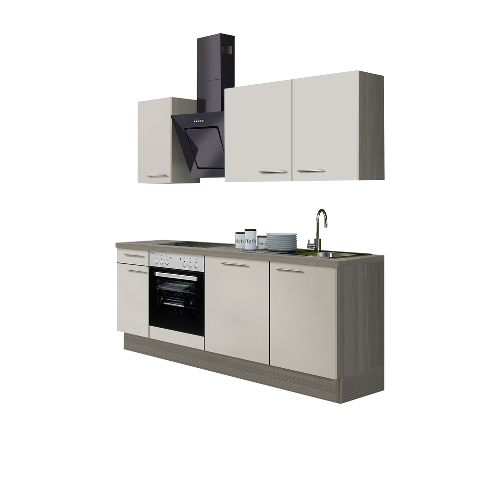 Küchenzeile Cadiz - Vario 2.2 - Küche Mit E-Geräten - Breite 210 Cm - Beige