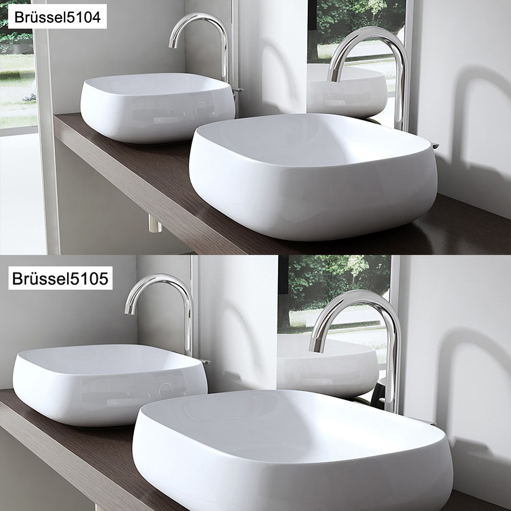 Design Aufsatzwaschbecken Brüssel 5104 / 5105, Aus Keramik, Eckige Form