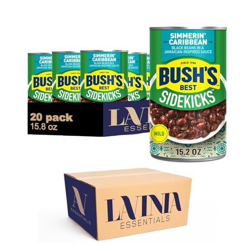 Bush's Best Sidekicks 20-Pack of Simmerin' Caribbean Black Beans Gluten Free, 15.0 Oz Cans + 1 Silicone Can Cover and Spatula by Lavinia Essentials