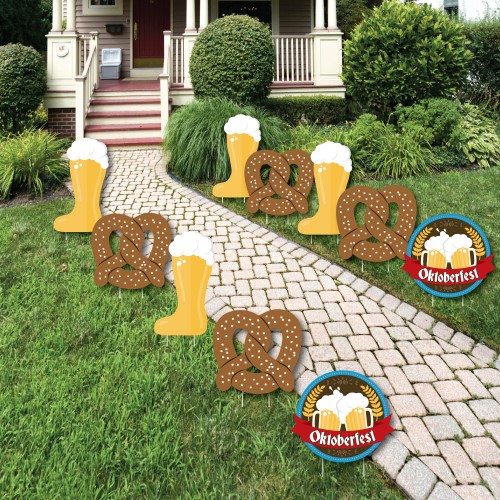 Big Dot of Happiness Oktoberfest - Pretzel and Beer Lawn Decorations - Outdoor Beer Festival Yard Decorations - 10 Piece